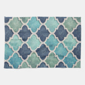 Cobalt en Teal Vierblad - Mediterraans Mozaïek Theedoek (Horizontaal)