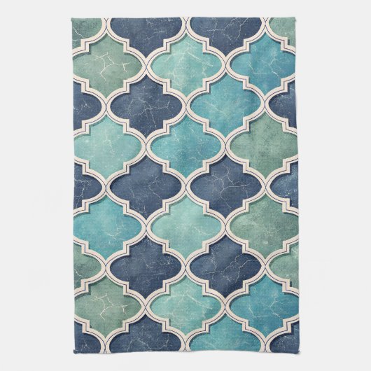 Cobalt en Teal Vierblad - Mediterraans Mozaïek Theedoek (Verticaal)