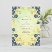 Cobalt Gouden Blad Bruiloft Kaart (Staand voorkant)
