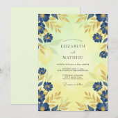 Cobalt Gouden Blad Bruiloft Kaart (Voorkant / Achterkant)