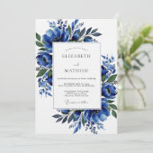 Cobalt Lush Blossom Wedding Kaart (Staand voorkant)