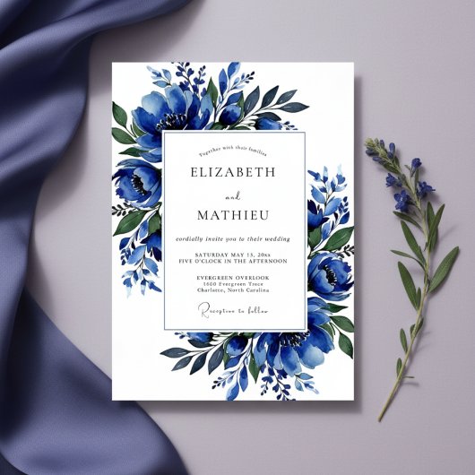 Cobalt Lush Blossom Wedding Kaart