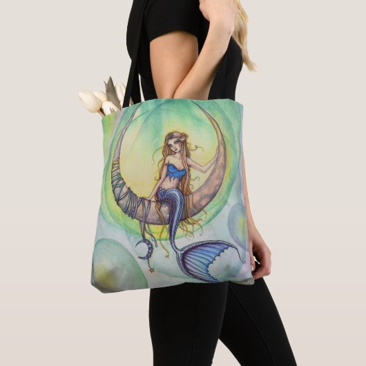 Cobalt Moon Mermaid Fantasy Art Canvas tas (Dichtbij)