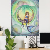 Cobalt Moon Mermaid Mystical Fantasy Art Poster (Thuiskantoor)