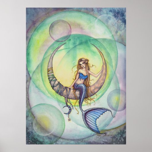 Cobalt Moon Mermaid Mystical Fantasy Art Poster (Voorkant)