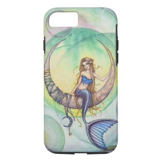 Cobalt Moon Waterverf Mermaid Art Illustratie Case-Mate iPhone Case (Achterkant)