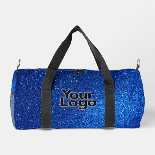 Cobalt Navy Blue Glitter Luxe Zakelijke Logo Plunjezak (Achterkant)