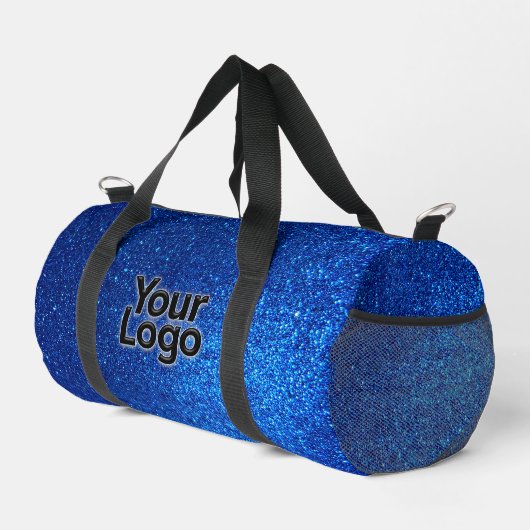 Cobalt Navy Blue Glitter Luxe Zakelijke Logo Plunjezak (Rechterhoek)