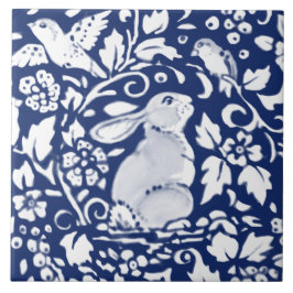 Cobalt Navy Blue Rabbit Bird Dedham Delft Morris C Tegeltje
