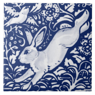 Cobalt Navy Blue Rabbit Bird Dedham Delft Morris Tegeltje