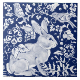 Cobalt Navy Blue Rabbit Bird Dedham Delft Morris Tegeltje