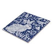 Cobalt Navy Blue Rabbit Bird Dedham Delft Morris Tegeltje (Zijkant)