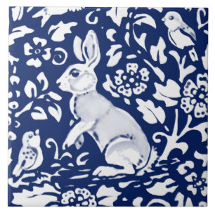 Cobalt Navy Blue Rabbit Bird Dedham Delft Morris Tegeltje
