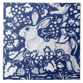 Cobalt Navy Blue Rabbit Bunny Dedham Delft Morris Tegeltje