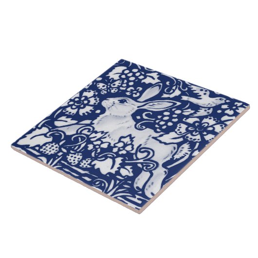 Cobalt Navy Blue Rabbit Bunny Dedham Delft Morris Tegeltje (Zijkant)