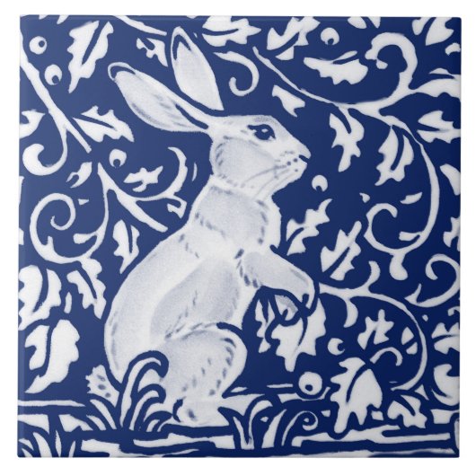 Cobalt Navy Blue Rabbit Bunny Dedham Delft Morris Tegeltje (Voorkant)