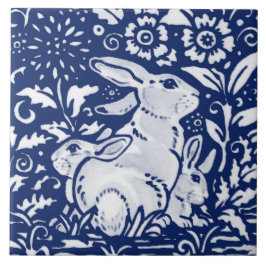 Cobalt Navy Blue Rabbit Bunny Dedham Delft Morris Tegeltje
