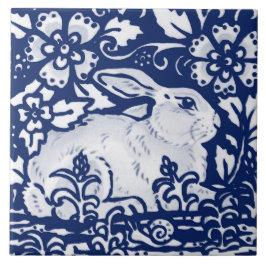 Cobalt Navy Blue Rabbit Bunny Dedham Delft Morris Tegeltje