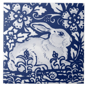 Cobalt Navy Blue Rabbit Bunny Dedham Delft Morris Tegeltje