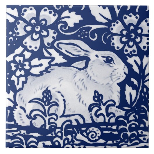 Cobalt Navy Blue Rabbit Bunny Dedham Delft Morris Tegeltje (Voorkant)