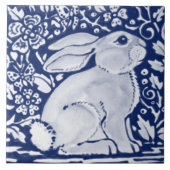 Cobalt Navy Blue Rabbit Chinoiserie Dedham Delft Tegeltje (Voorkant)