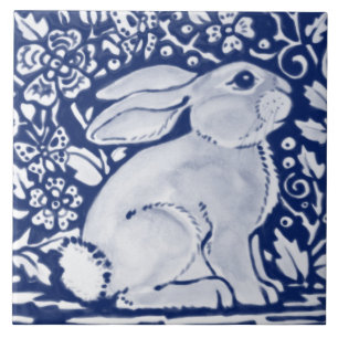 Cobalt Navy Blue Rabbit Chinoiserie Dedham Delft Tegeltje