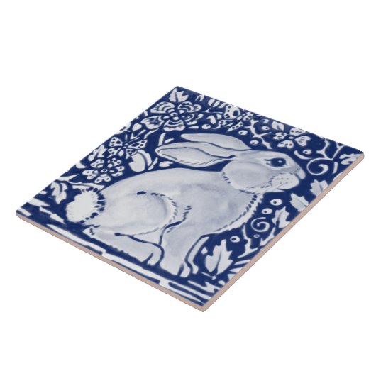 Cobalt Navy Blue Rabbit Chinoiserie Dedham Delft Tegeltje (Zijkant)