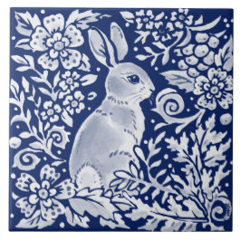 Cobalt Navy Blue Rabbit Woodland Delft Dedham Tegeltje