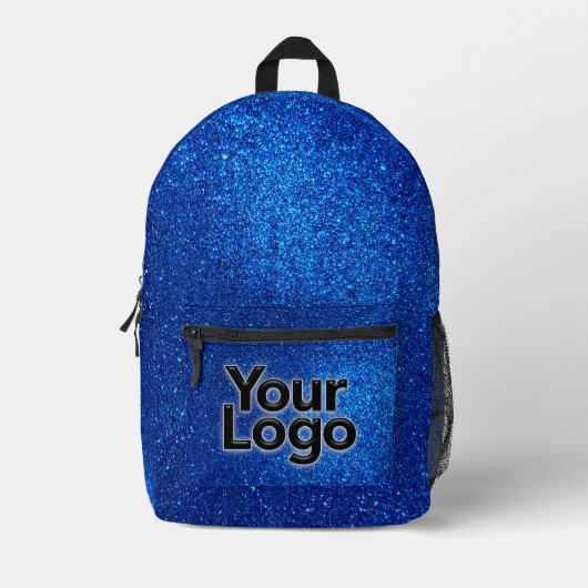 Cobalt Navy Blue Sparkly Glitter Professional Logo Bedrukte Rugzak (Voorkant)
