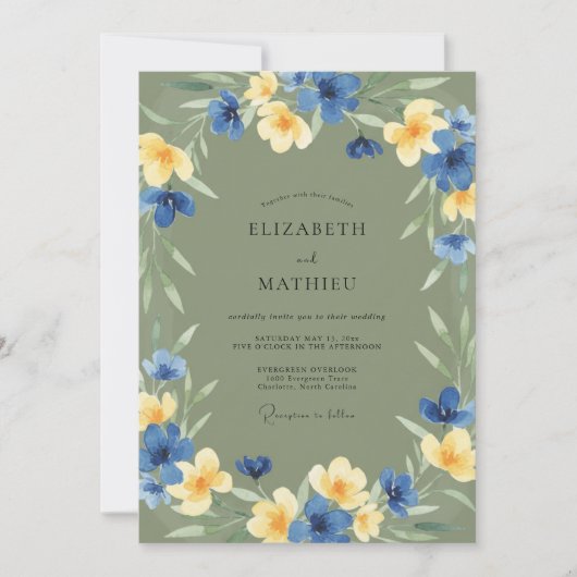 Cobalt Okergel Bruidsbloemen Kaart (Voorkant)