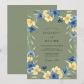 Cobalt Okergel Bruidsbloemen Kaart (Voorkant / Achterkant)