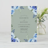 Cobalt Olijf Hydrangea Eucalyptus Bruiloft Kaart (Staand voorkant)