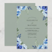 Cobalt Olijf Hydrangea Eucalyptus Bruiloft Kaart (Voorkant / Achterkant)