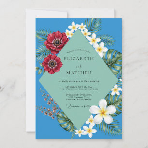 Cobalt Plumeria Tropische Eucalyptus Bruiloft Kaart