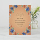 Cobalt Roest Wilde Bloemen Bruiloft Kaart (Staand voorkant)