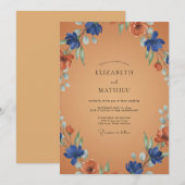 Cobalt Roest Wilde Bloemen Bruiloft Kaart (Voorkant / Achterkant)