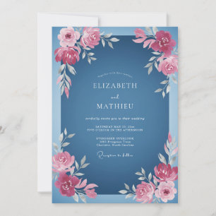 Cobalt Roze Watercolor Trouwen Kaart