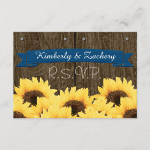COBALT RUSTIC SUNFLOWER RSVP-KAART RSVP KAARTJE