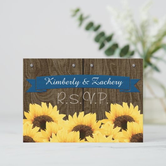 COBALT RUSTIC SUNFLOWER RSVP-KAART RSVP KAARTJE (Staand voorkant)