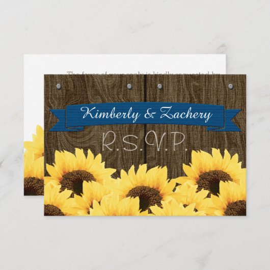 COBALT RUSTIC SUNFLOWER RSVP-KAART RSVP KAARTJE (Voorkant / Achterkant)