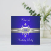 Cobalt Silver Jewel 21st Elegant Birthday Party Kaart (Staand voorkant)
