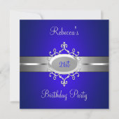 Cobalt Silver Jewel 21st Elegant Birthday Party Kaart (Voorkant)