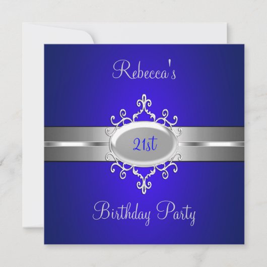 Cobalt Silver Jewel 21st Elegant Birthday Party Kaart (Voorkant)