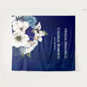 Cobalt Stof Blauw Witte Bloem Foto Achtergrond Wandkleed (Voorkant (horizontaal))