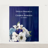 Cobalt Stof Blauw Witte Bloemen Foto Achtergrond S Wandkleed (Voorkant)