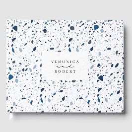 Cobalt Stone Blau Terrazzo Patroon Trouw Gastenboek