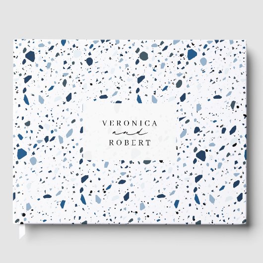 Cobalt Stone Blau Terrazzo Patroon Trouw Gastenboek (Voorkant)
