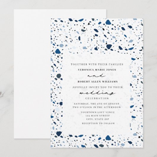 Cobalt Stone Terrazzo Modern Wedding Kaart (Voorkant / Achterkant)