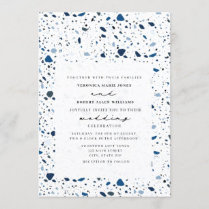 Cobalt Stone Terrazzo Modern Wedding Kaart