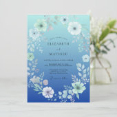 Cobalt Waterverf Bloem Bruiloft Kaart (Staand voorkant)
